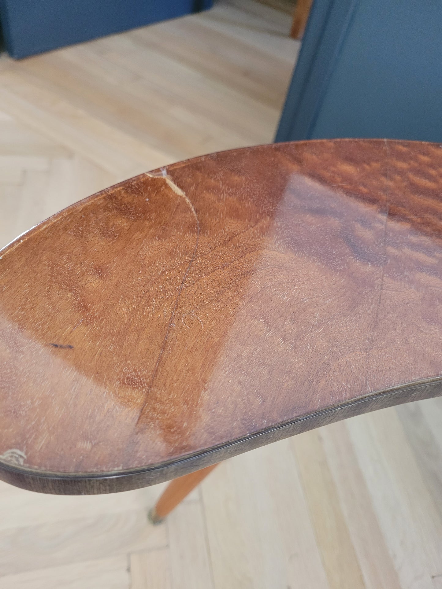 Table basse haricot années 50 en loupe d'orme - Ref 637