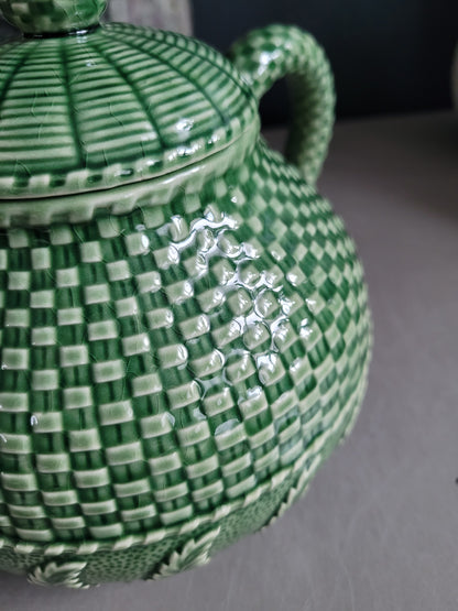 Théière en porcelaine Bordallo Pinheiro - Barbotine verte - Ref 291