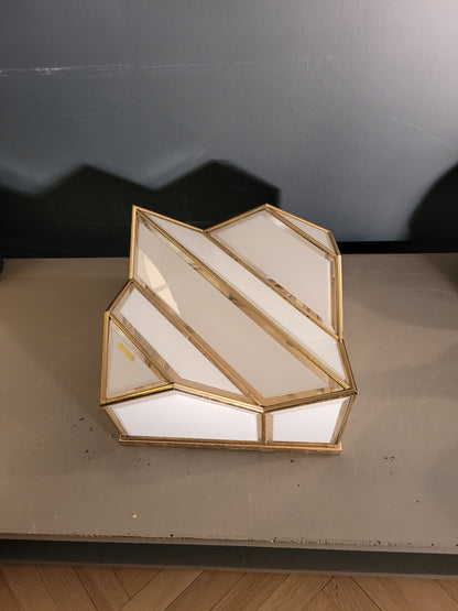 Plafonnier italien en verre bicolore et plaqué or - ref 667