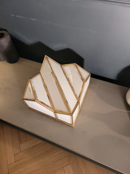 Plafonnier italien en verre bicolore et plaqué or - ref 667