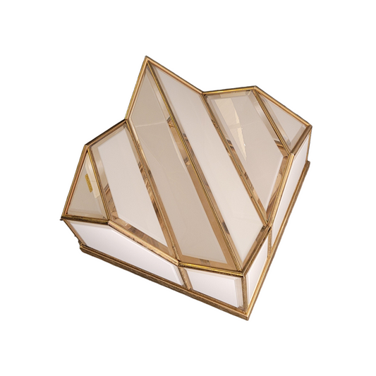 Plafonnier italien en verre bicolore et plaqué or - ref 667