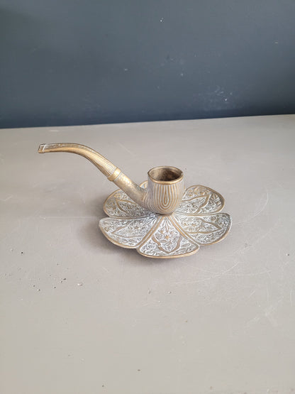 Bougeoir pipe en laiton ouvragé - Ref 958