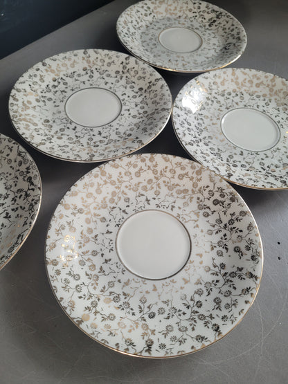 5 soucoupes Mayer Wiesau en porcelaine de Bavière motif doré - Ref 841