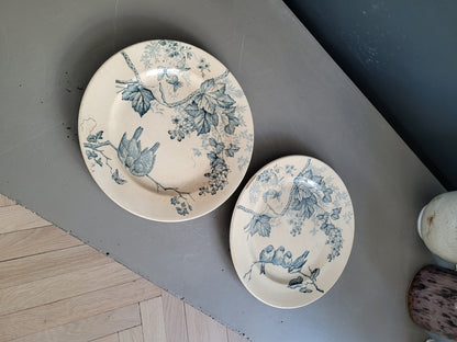 Paire d'assiettes Terre de Fer, modèle Oiseaux, Manufacture de Carouge - Ref 874