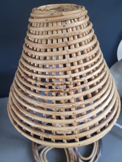Lampe à poser vintage en bambou et rotin - Ref 780