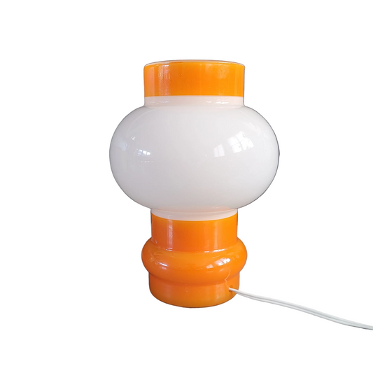 Lampe à poser vintage en verre blanc et orange - Ref 731