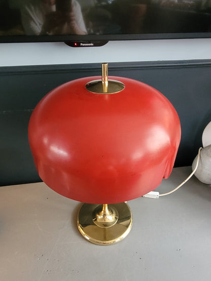 Lampe à poser vintage, abat-jour cloche et pied laiton - Ref 824