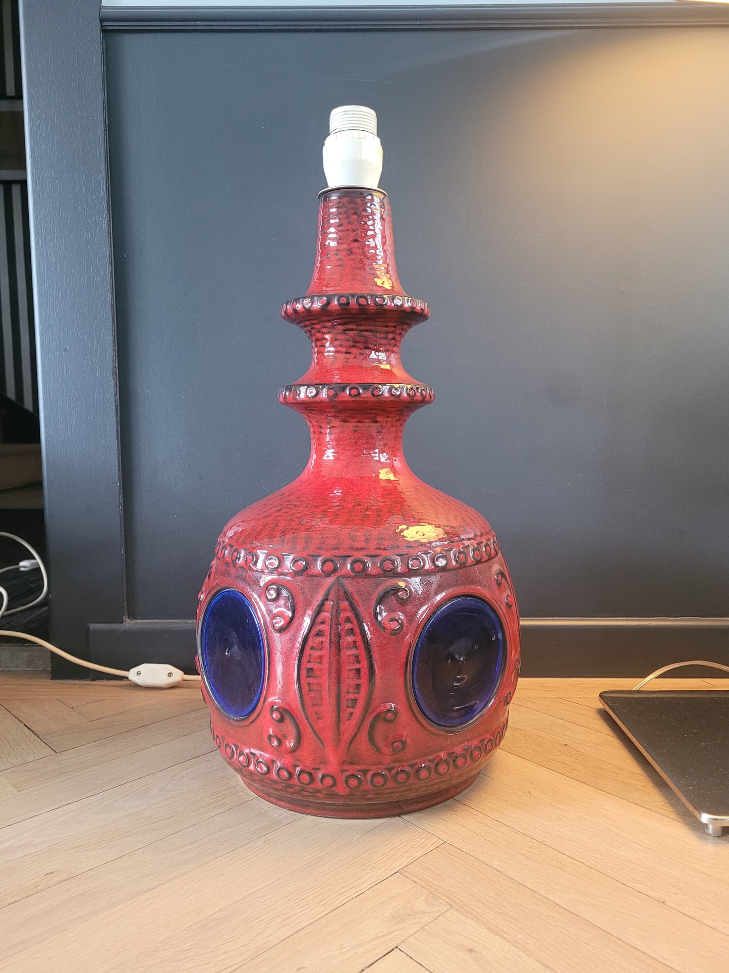 Grand pied de lampe West Germany double éclairage en céramique - Ref 833