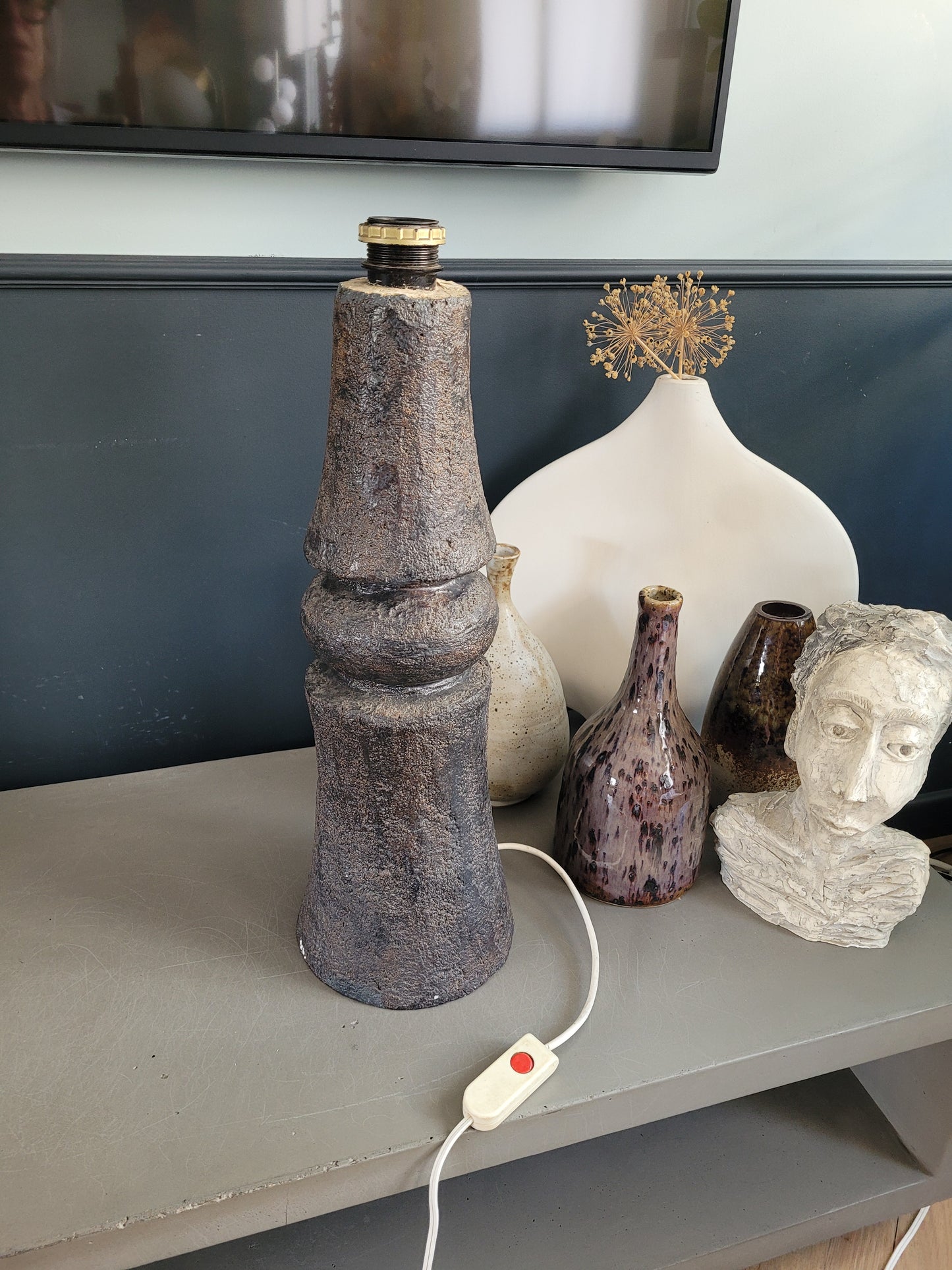 Pied de lampe vintage en béton  - pièce unique - Ref 498