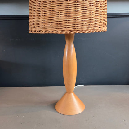 Lampe à poser en hêtre et rotin - Ref 1407