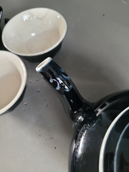 Service à café ancien en céramique noir et blanc - Ref 825