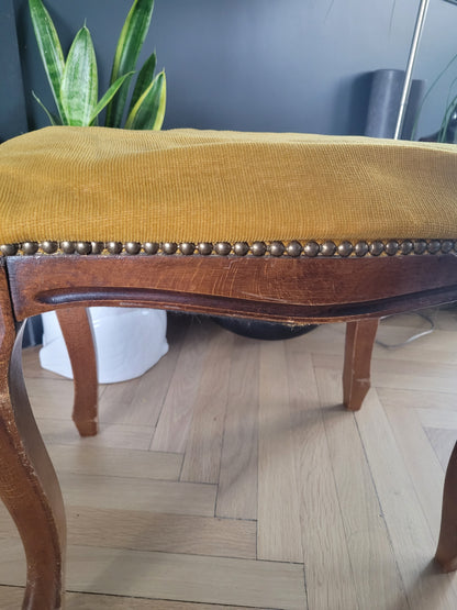 Tabouret ottoman ancien en bois et velours - Ref 503