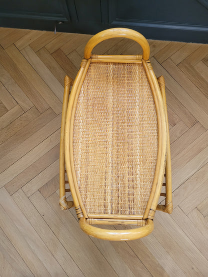 Porte-revues vintage à plateau en bambou et rotin - Ref 262