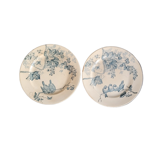 Paire d'assiettes Terre de Fer, modèle Oiseaux, Manufacture de Carouge - Ref 874