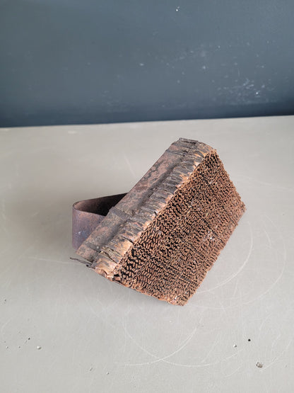 Ancien bloc d'impression en cuivre - Tampon textile motif losanges - Ref 846