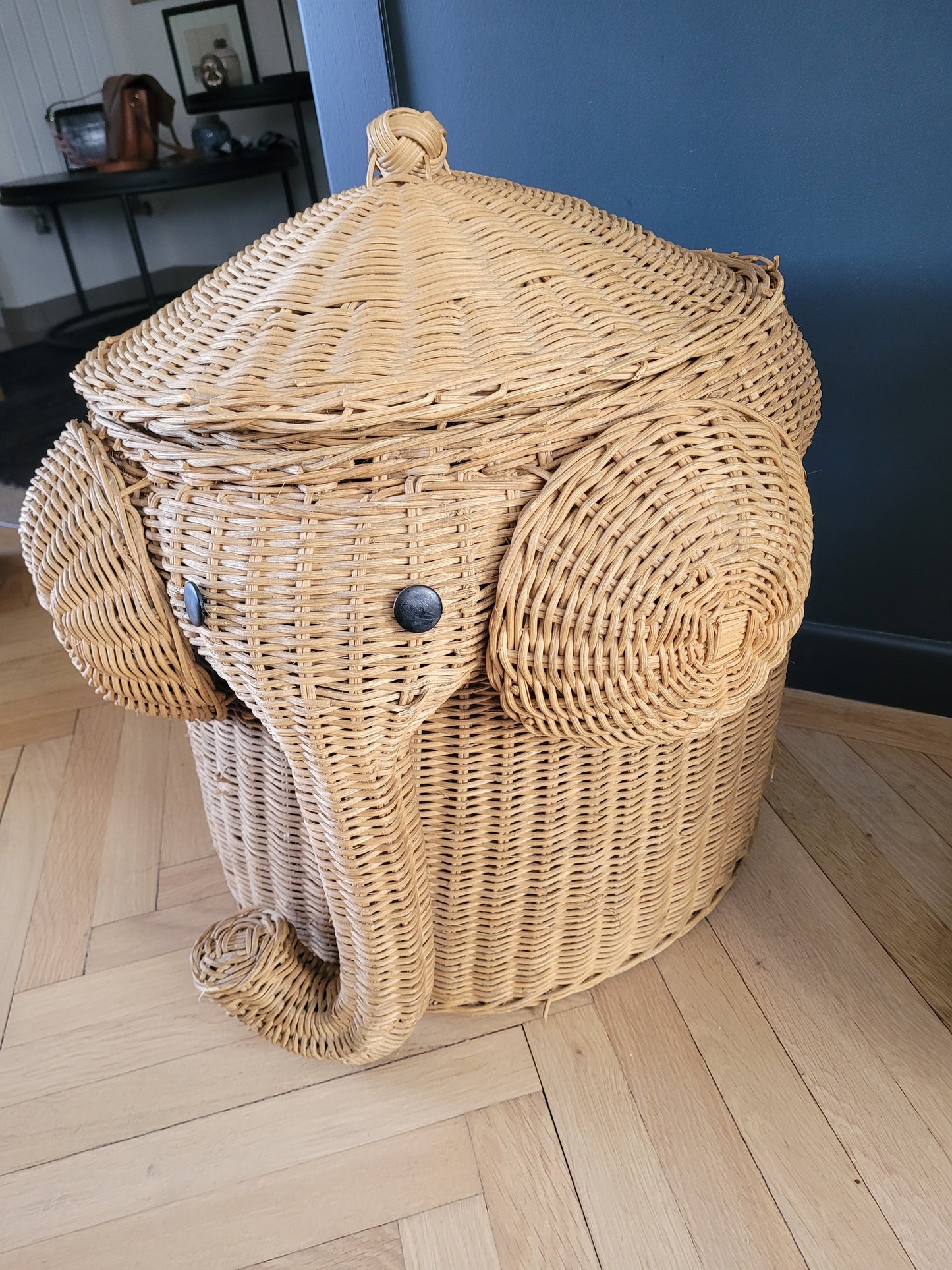 Panière à linge éléphant en rotin - Ref 895