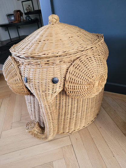 Panière à linge éléphant en rotin - Ref 895