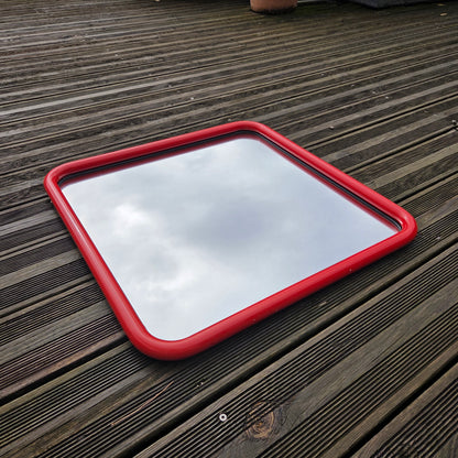 Miroir carré vintage en métal laqué rouge 60x60 - Ref 1428