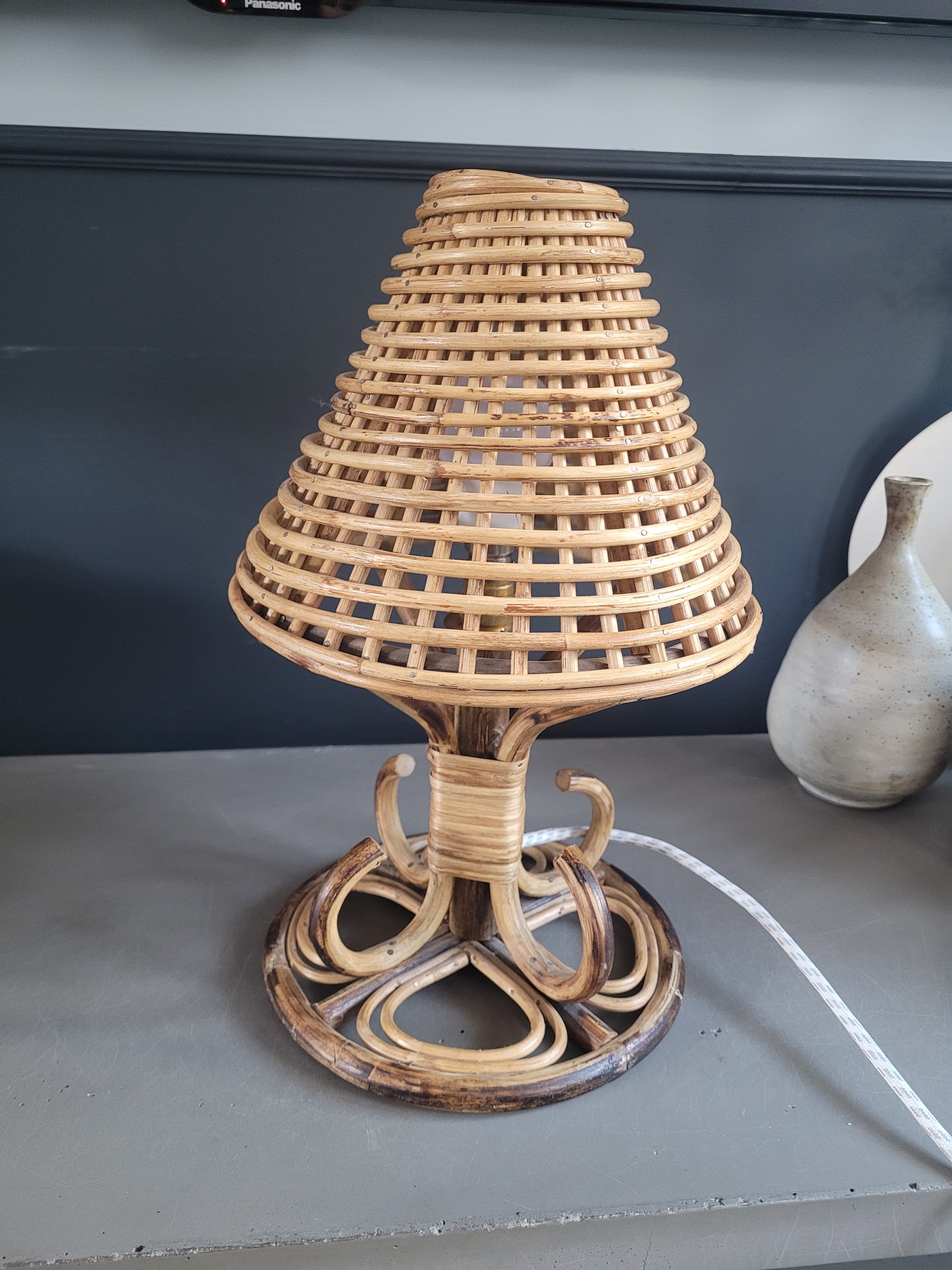 Lampe à poser vintage en bambou et rotin - Ref 780