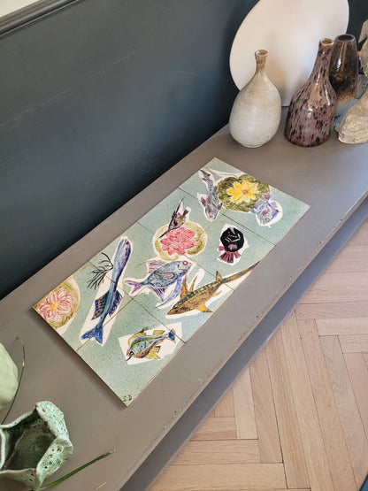 Décor en faïence signé SD - 8 carreaux - REF 745