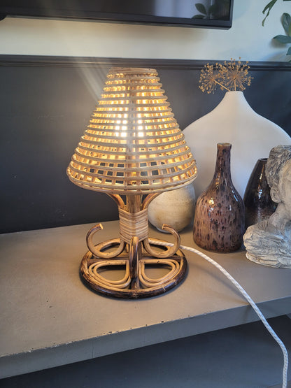 Lampe à poser vintage en bambou et rotin - Ref 780