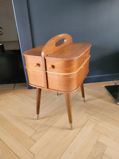 Travailleuse vintage en bois à tiroirs - Boîte à couture- Ref 509
