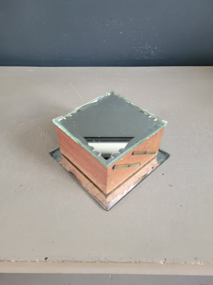 Boîte à cigarettes vintage en bois et miroirs- Ref 638