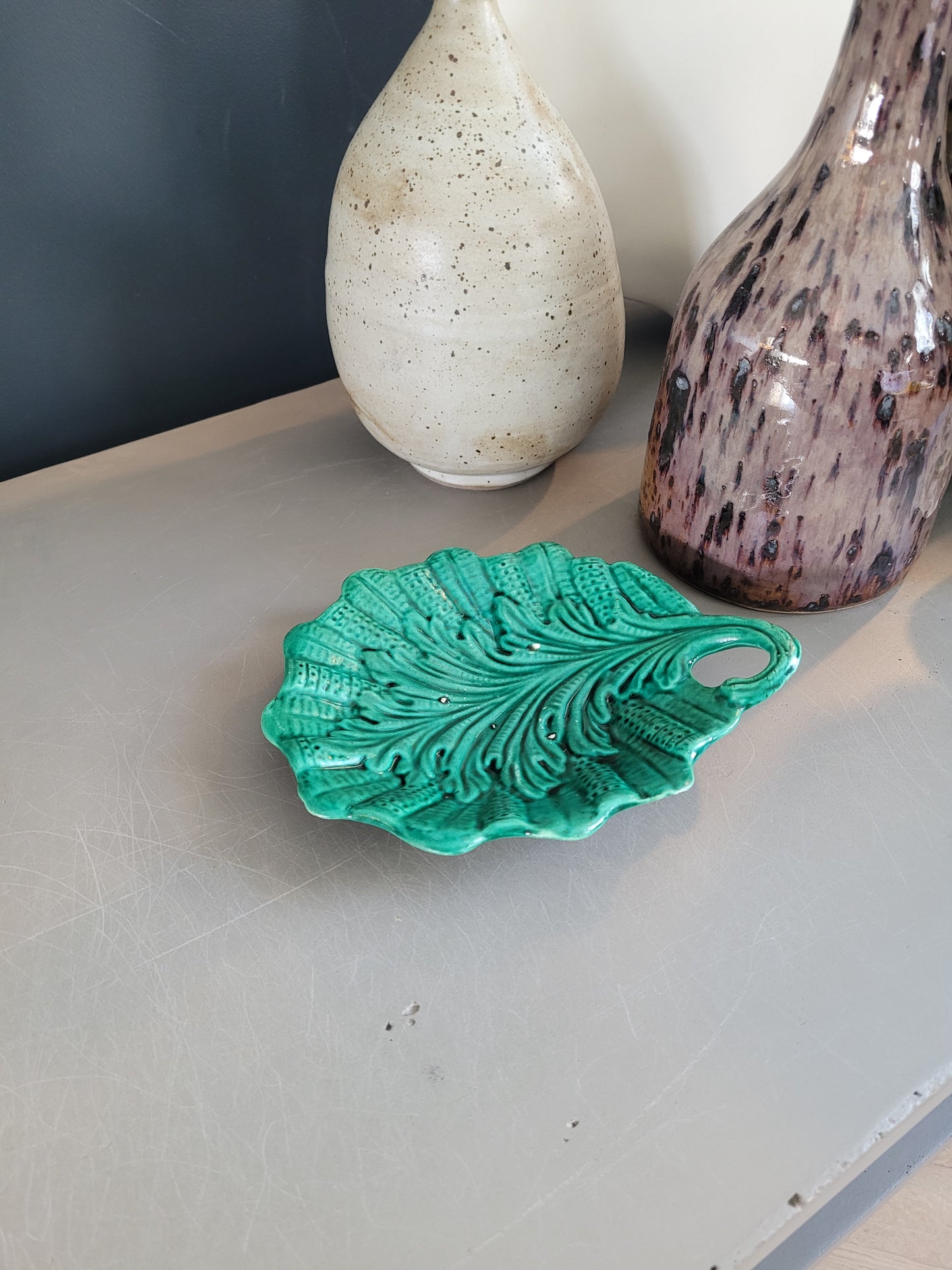 Vide-poche feuille en céramique verte - Ref 534