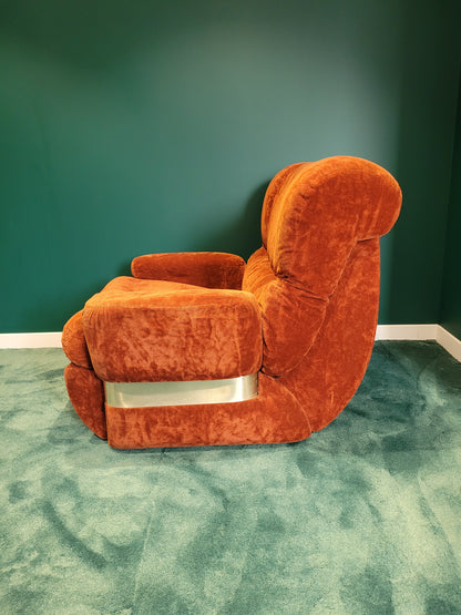 Fauteuil vintage en velours orange - Ref 760