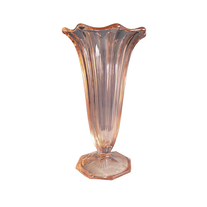 Vase tulipe vintage en verre moulé rose - Ref 862