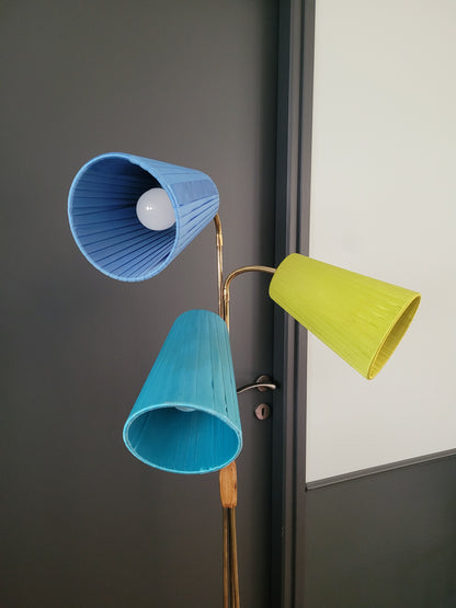 Lampadaire 3 feux années 30 abat-jour colorés- Ref 803