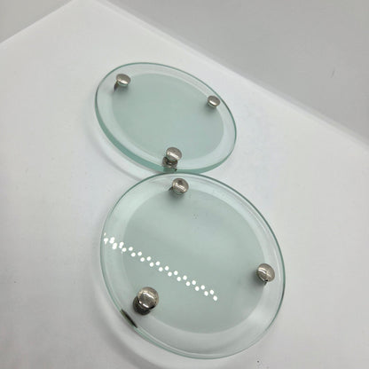 Paire de dessous de bouteilles en verre et métal argenté - Ref 1439
