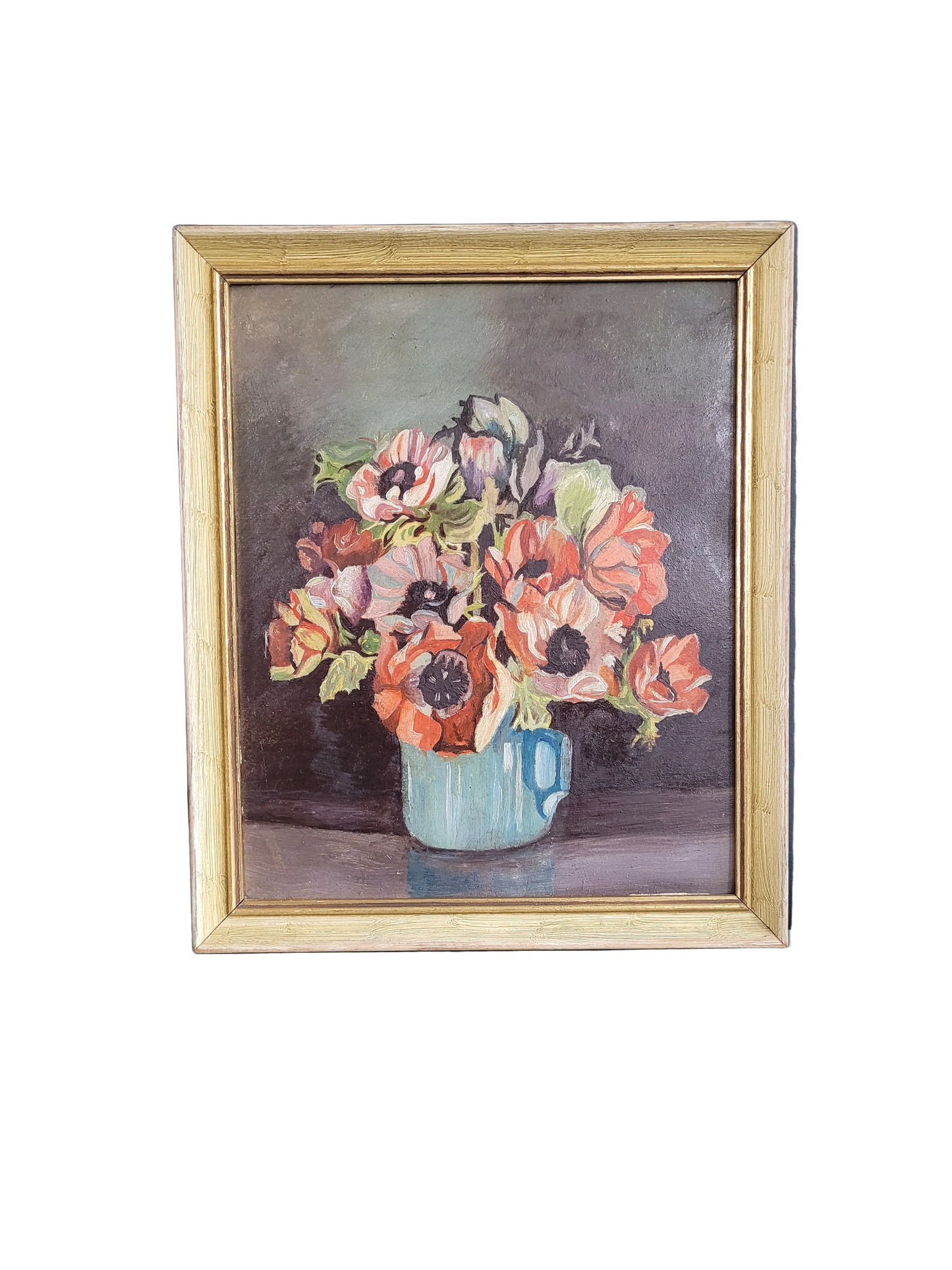 Tableau ancien encadré anémones - Nature morte -  799