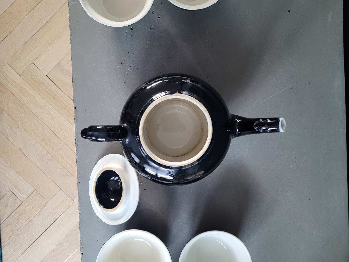 Service à café ancien en céramique noir et blanc - Ref 825