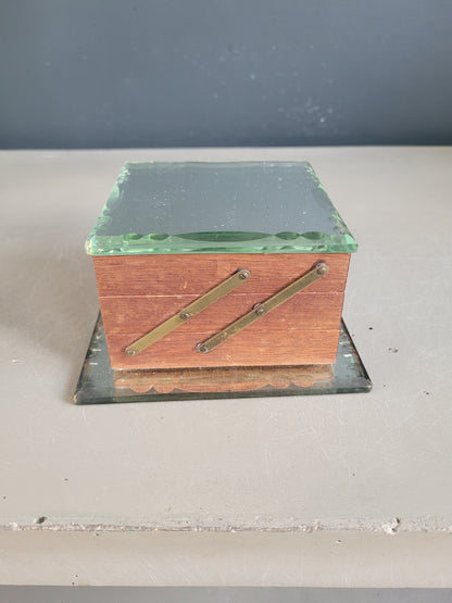 Boîte à cigarettes vintage en bois et miroirs- Ref 638