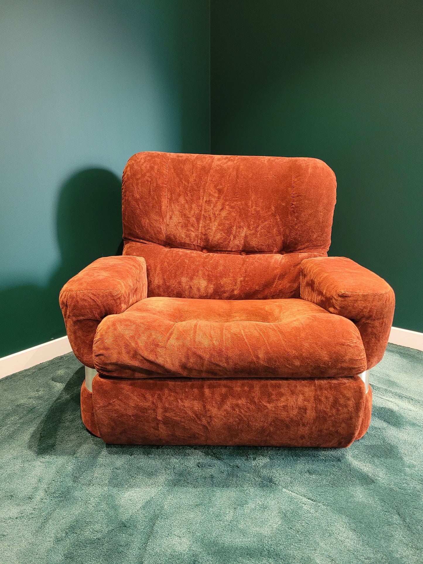 Fauteuil vintage en velours orange - Ref 760