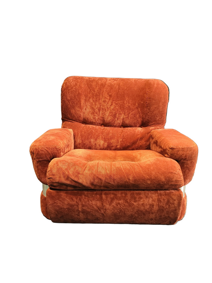 Fauteuil vintage en velours orange - Ref 760