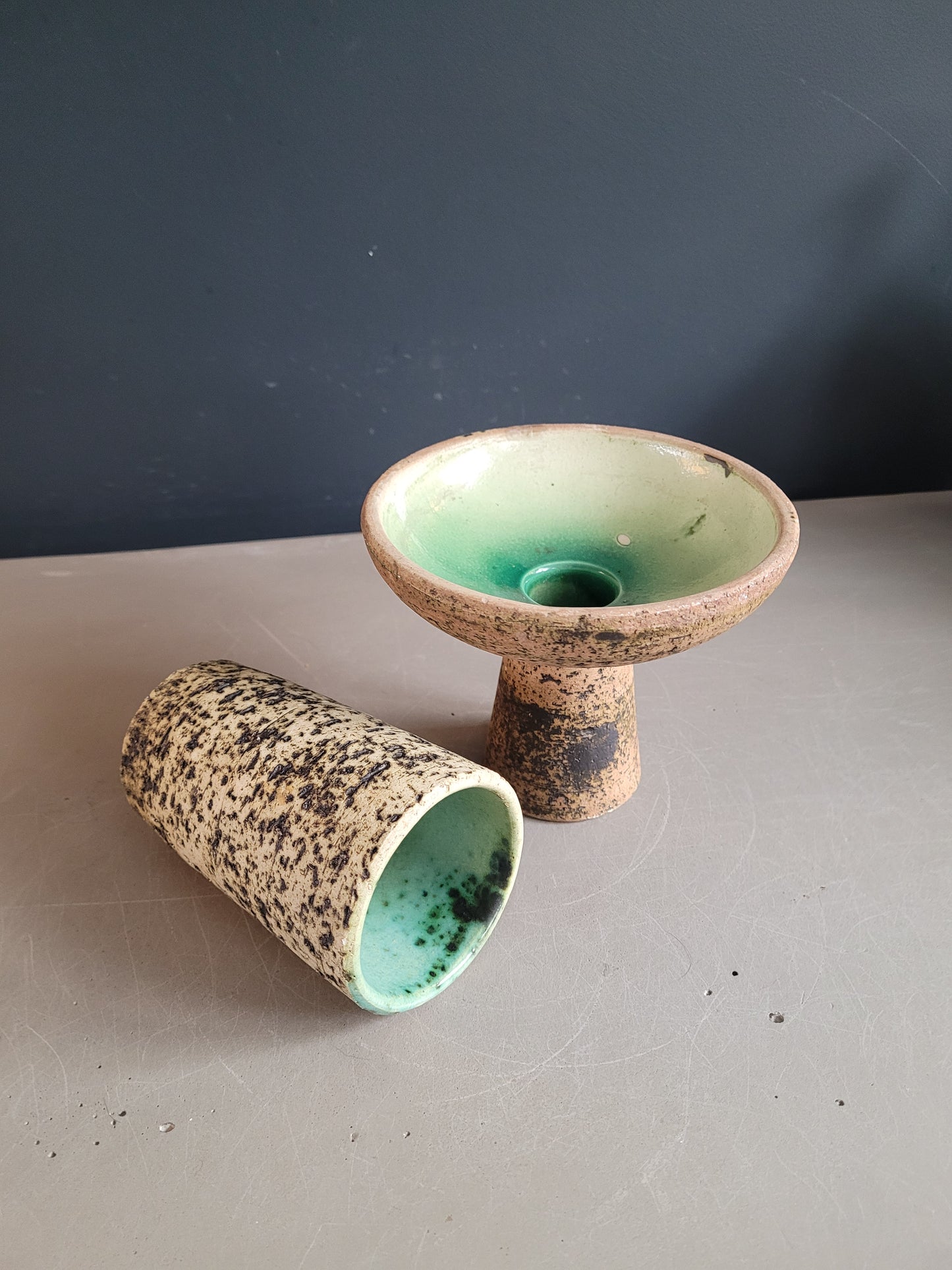 Ensemble vase + bougeoir en céramique brutaliste - Ref 894
