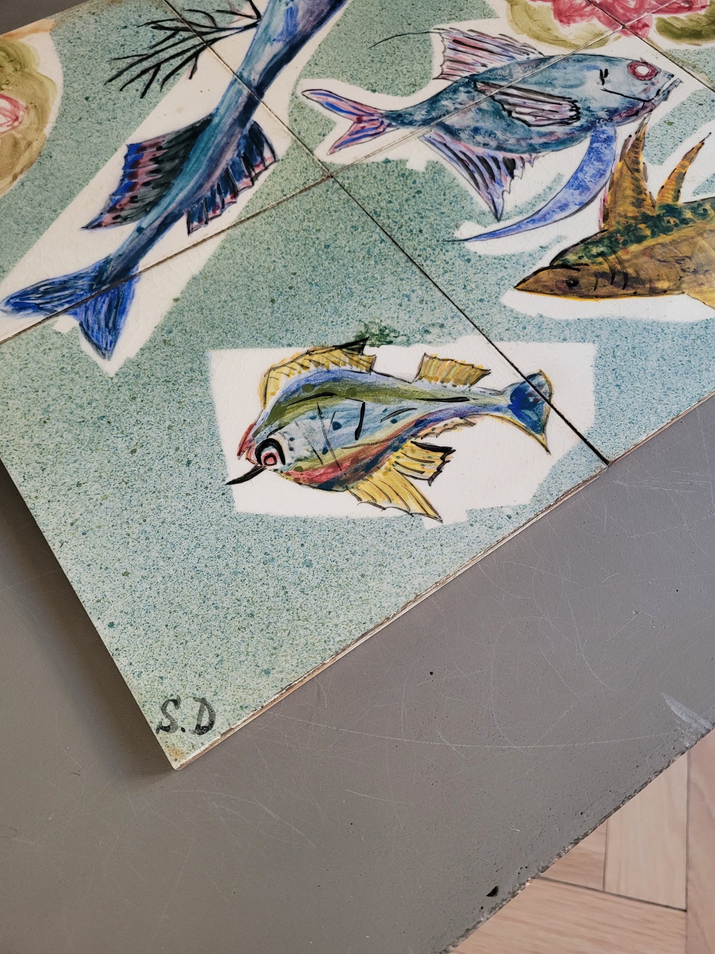 Décor en faïence signé SD - 8 carreaux - REF 745