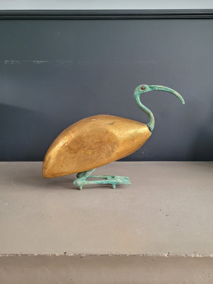 Oiseau décoratif en bois doré et métal vert de gris - Ref 766