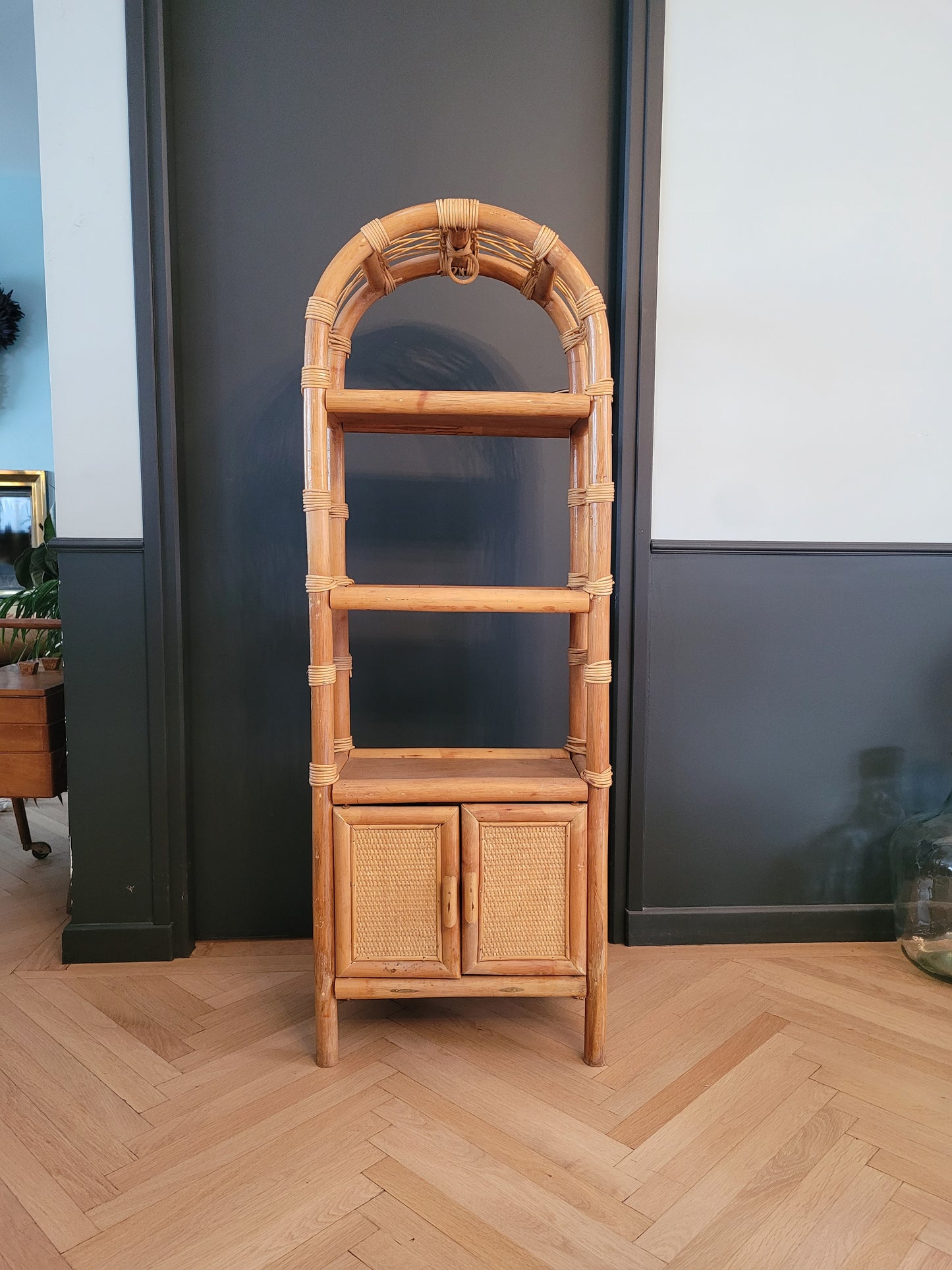 Étagère vintage en bambou et rotin - Ref 691