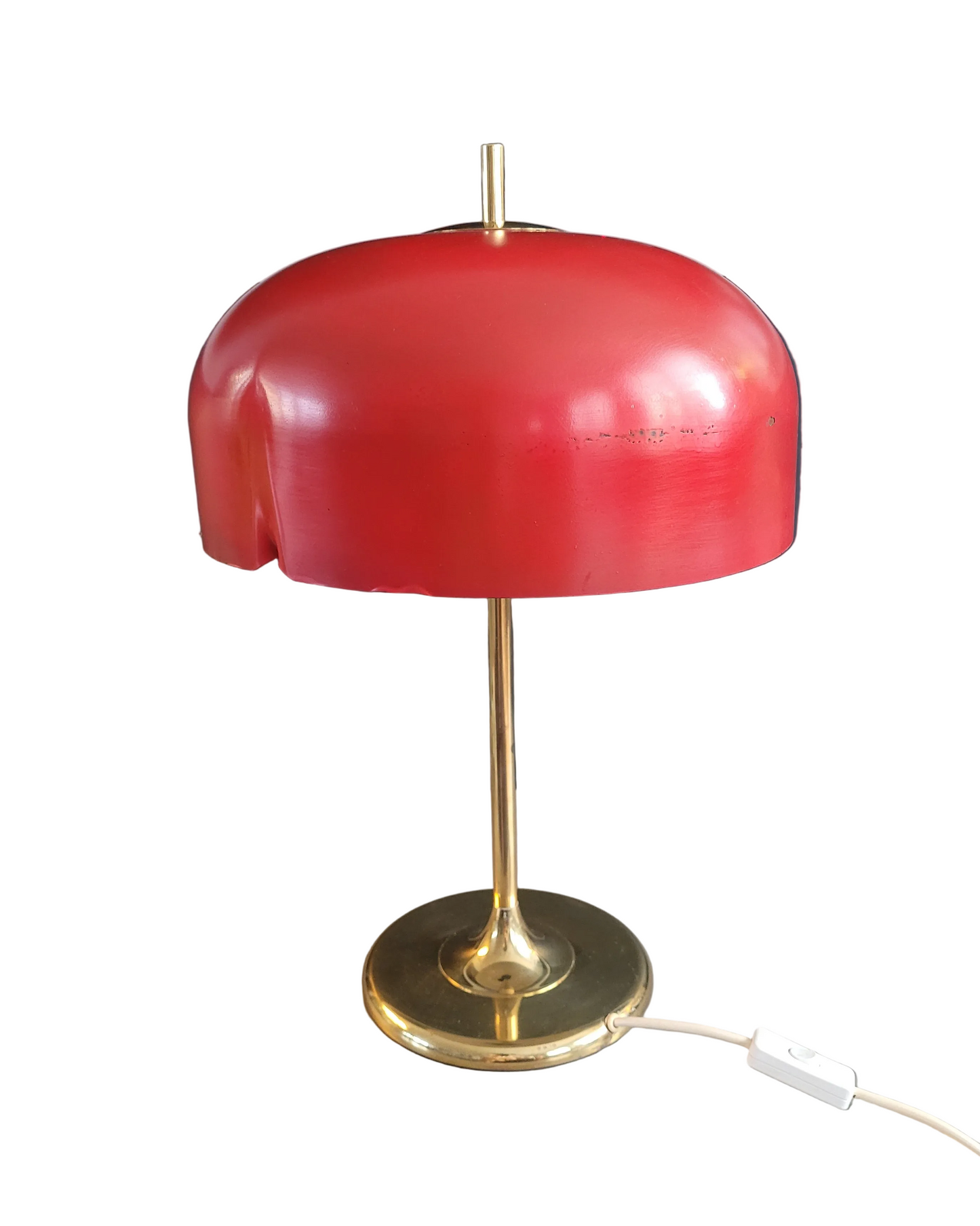 Lampe à poser vintage, abat-jour cloche et pied laiton - Ref 824
