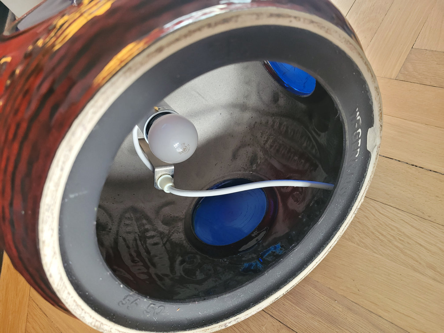 Grand pied de lampe West Germany double éclairage en céramique - Ref 833