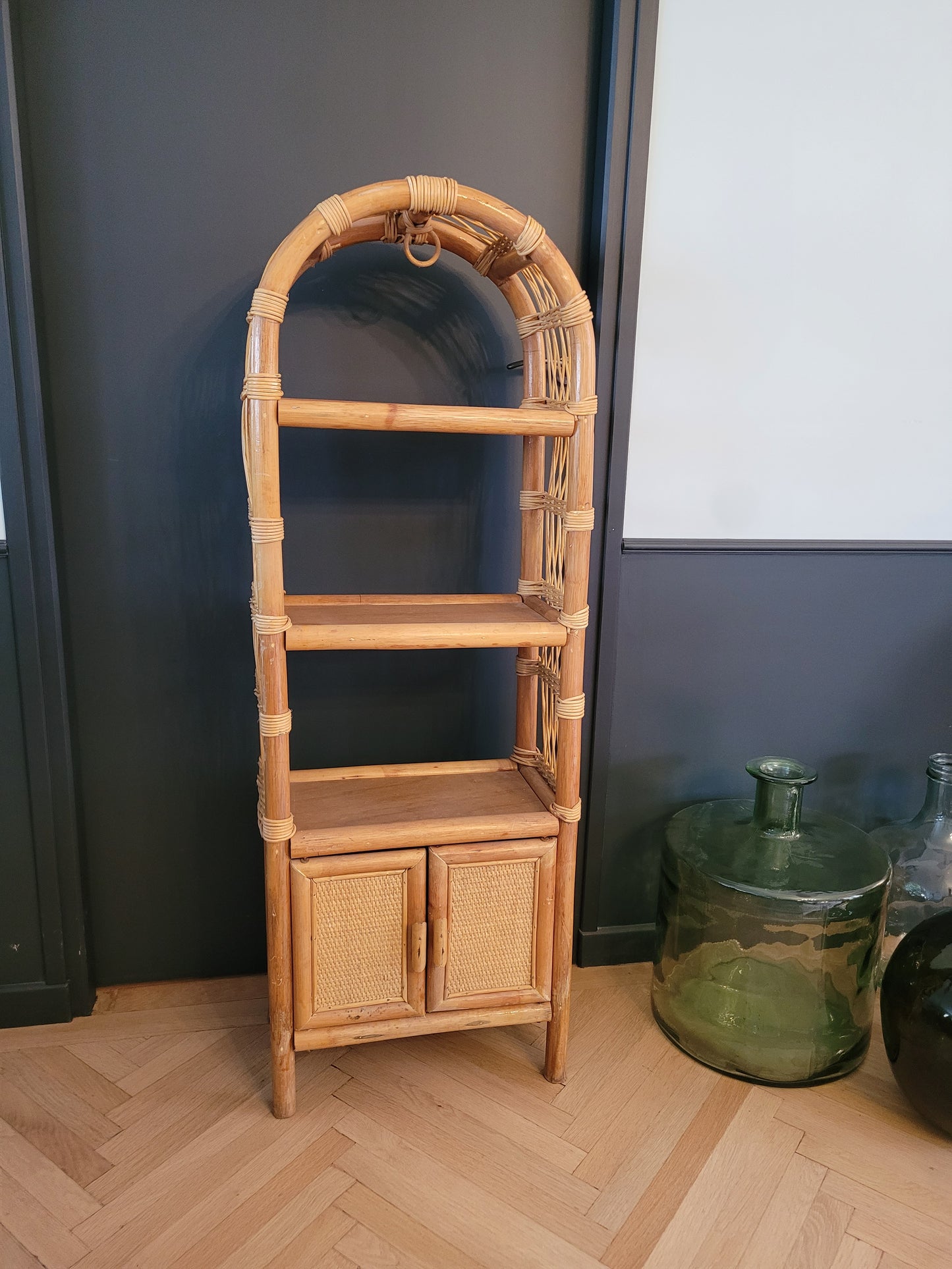 Étagère vintage en bambou et rotin - Ref 691