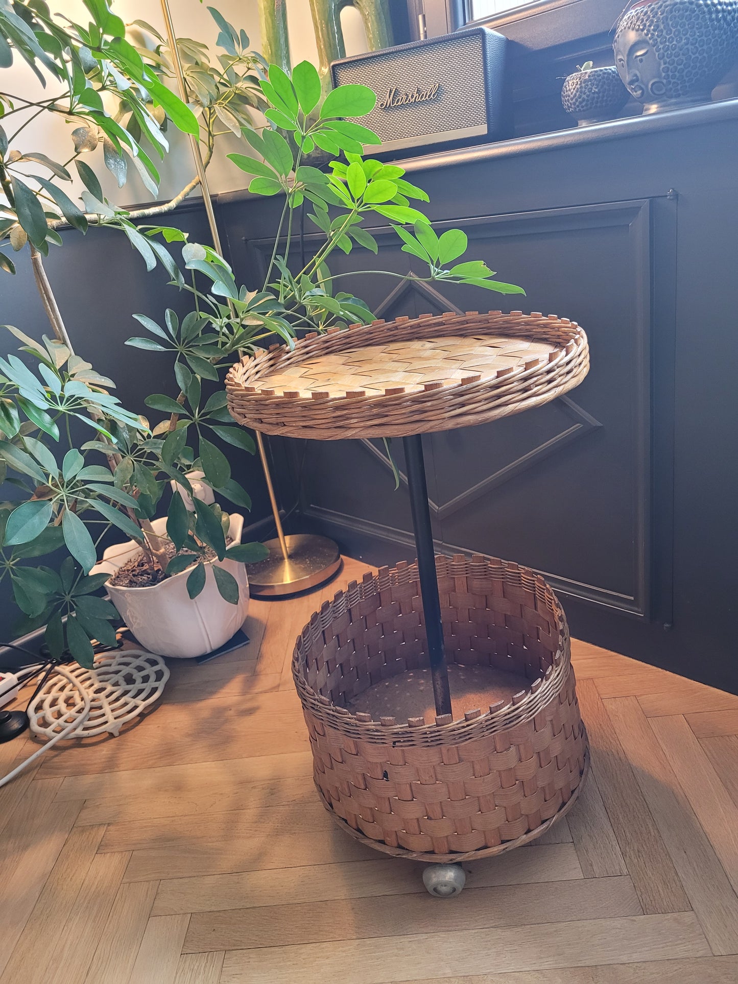 Desserte ronde en rotin et bois - Ref 580