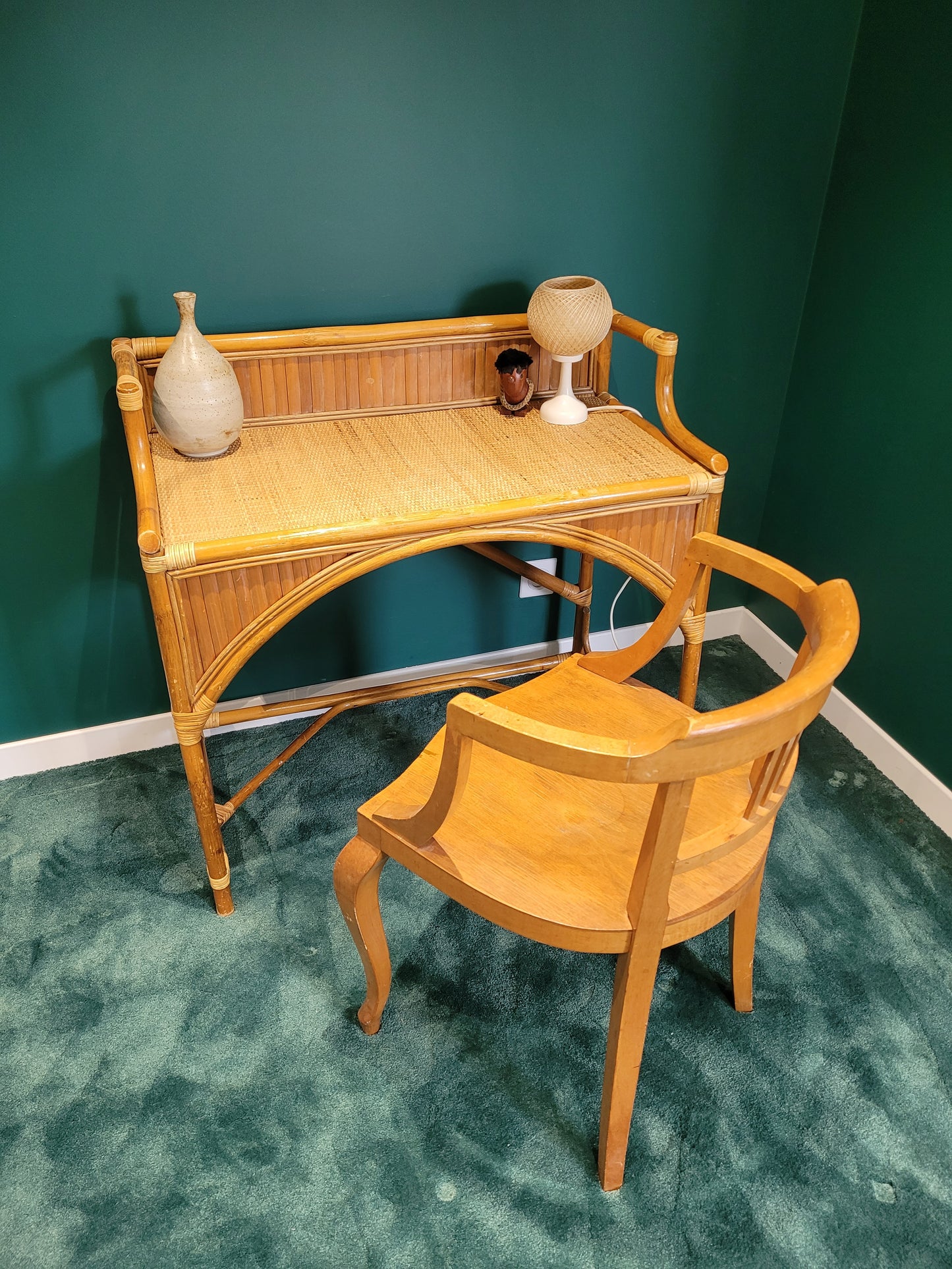 Bureau en bambou et rotin vintage- Ref 870