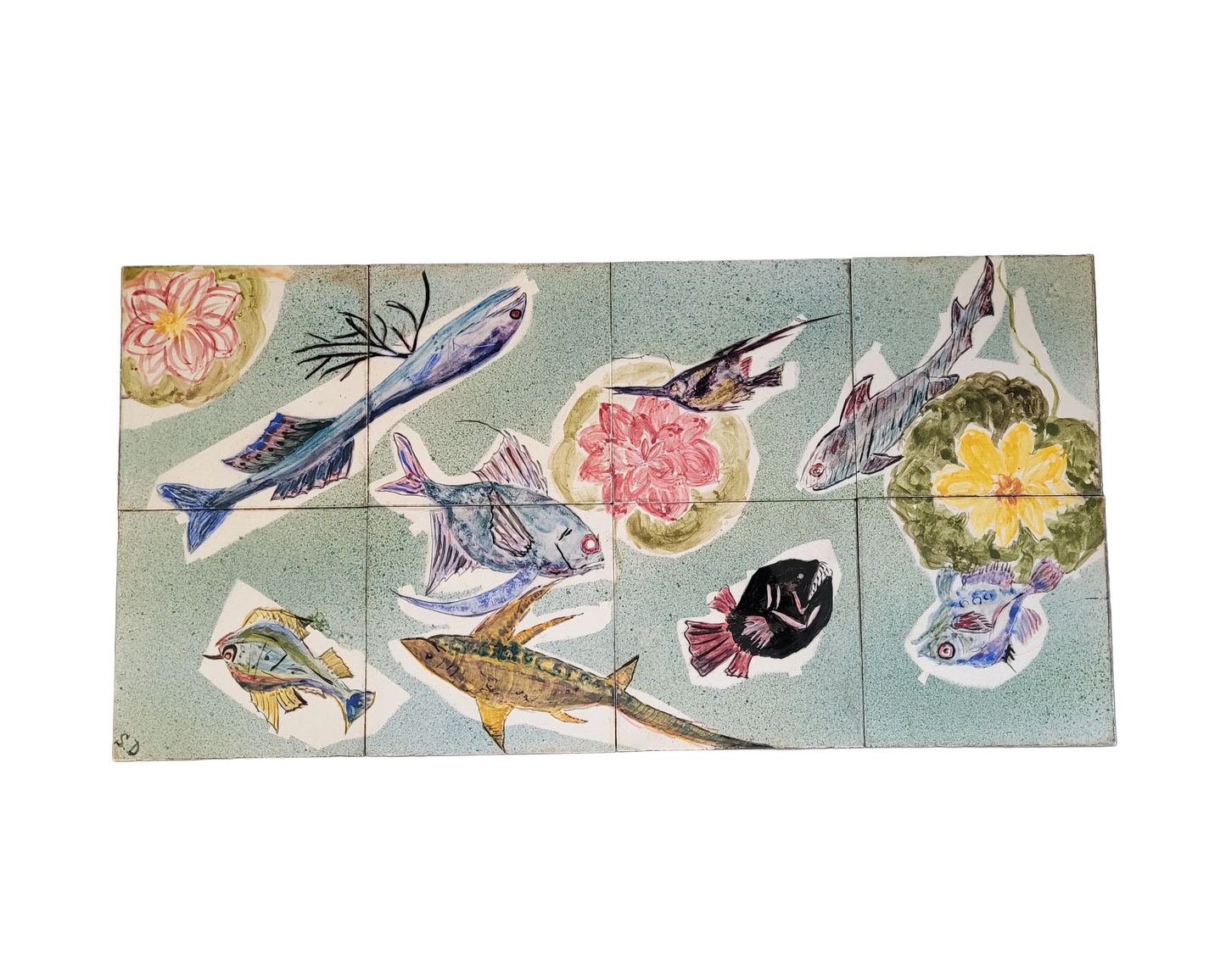 Décor en faïence signé SD - 8 carreaux - REF 745