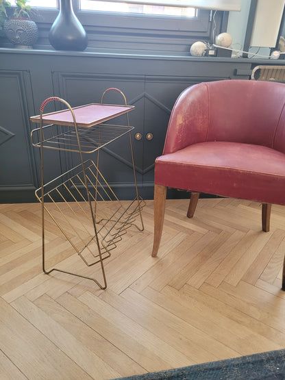 Bout de canapé- porte-revues en fil laiton vintage - Ref 742