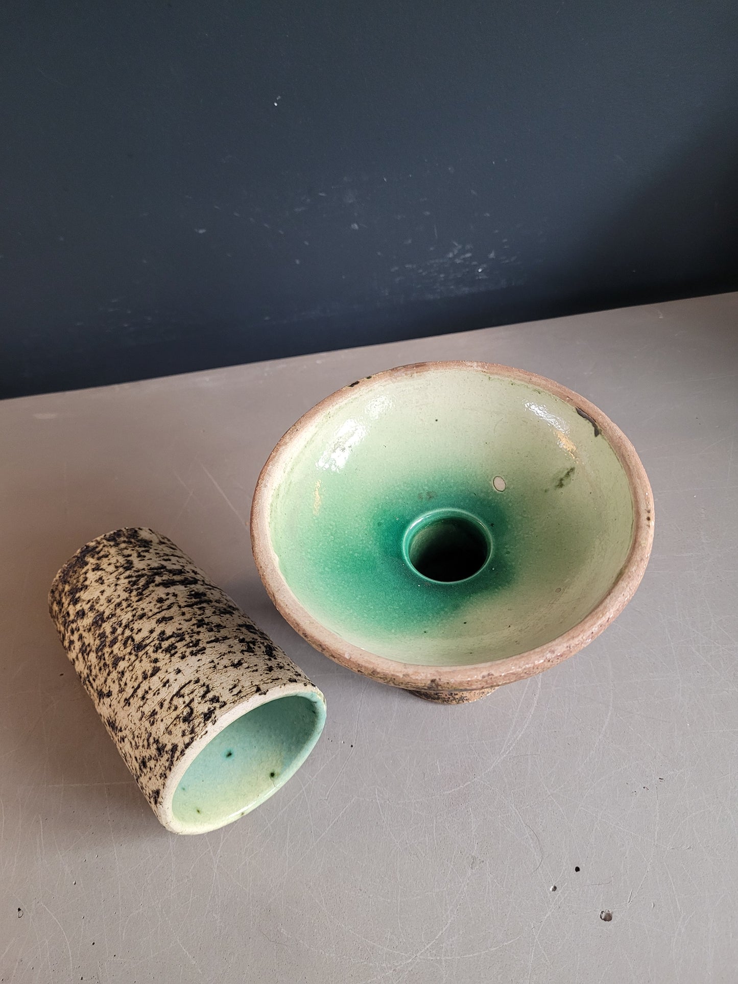 Ensemble vase + bougeoir en céramique brutaliste - Ref 894