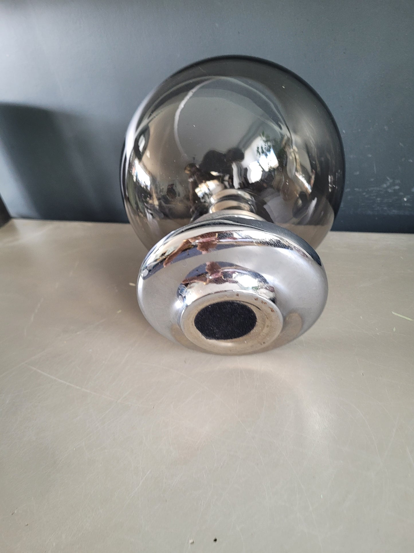 Photophore d'extérieur en verre fumé et chrome - Bougeoir - Ref 816